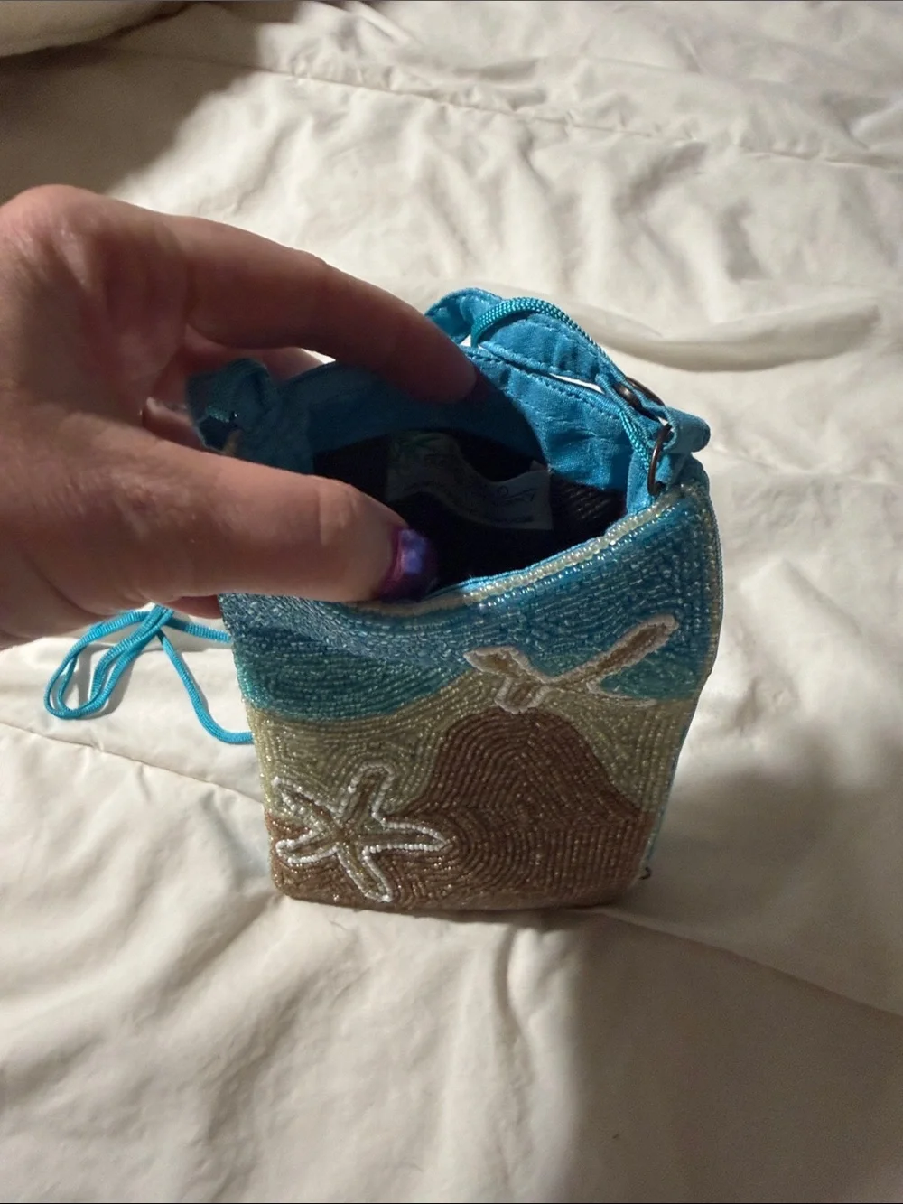 Beaded Starfish Crossbody Bag - Blue & Brown